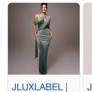 JLUXLABEL Metallic Sage Green One-Shoulder Evening Dress